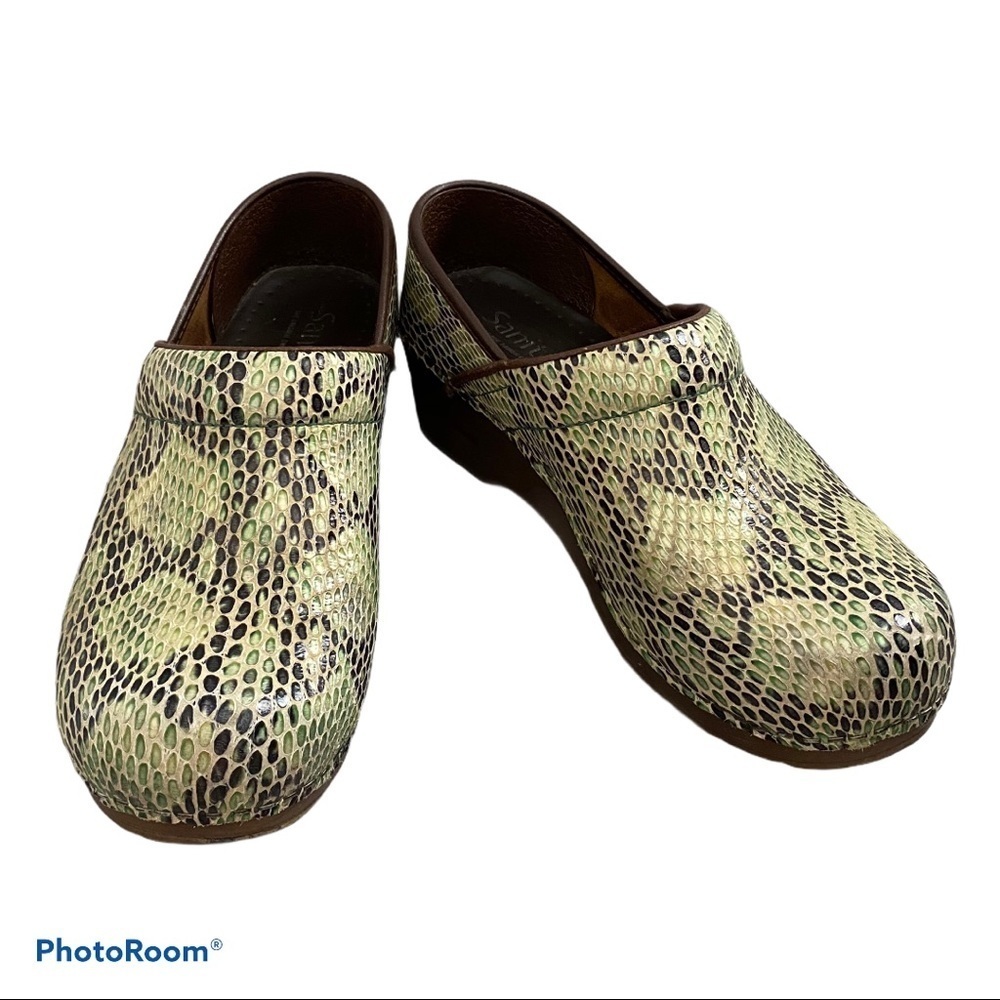 Sanita Green Brown Snakeskin Pattern Women's Clogs